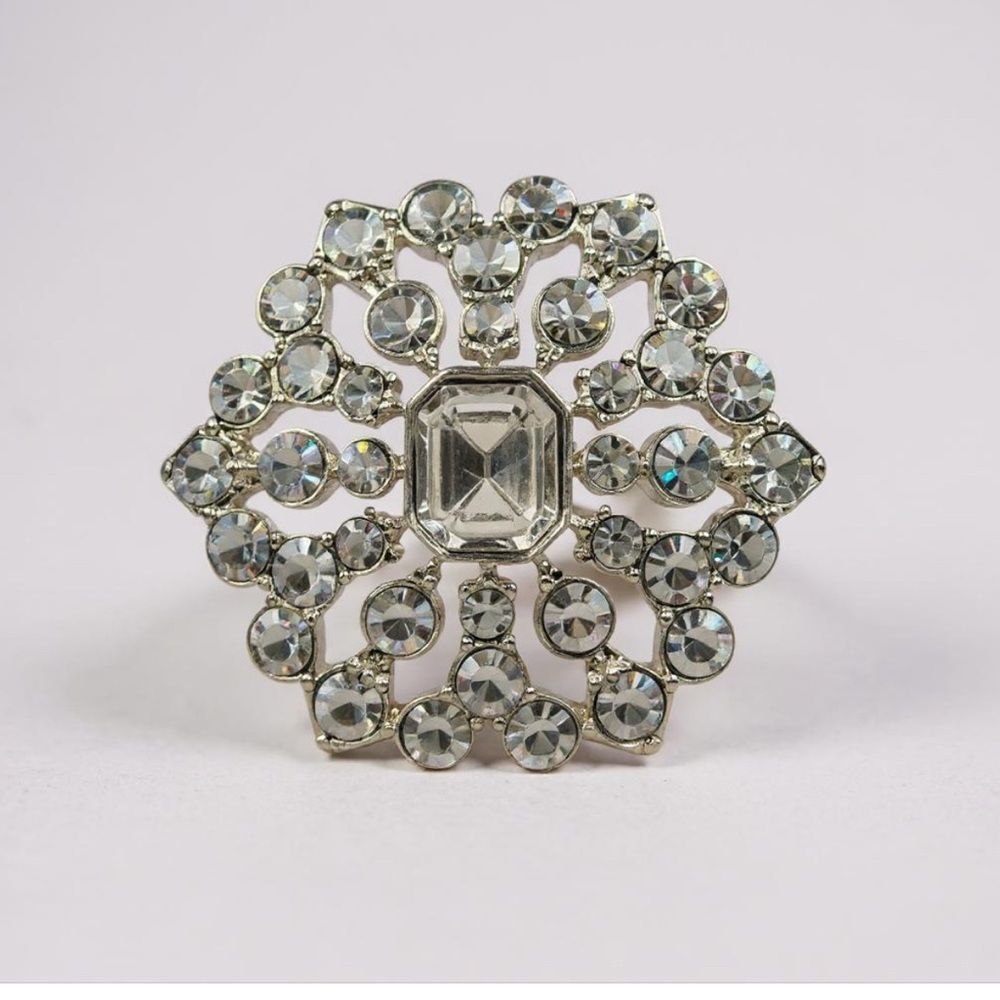 Vintage Monet Silver-Tone Rhinestone Brooch | Starburst Crystal